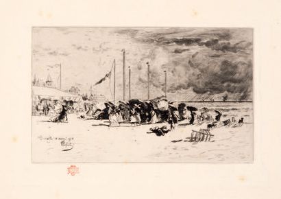 Félix Buhot Un grain à Trouville
Eau-forte et aquatinte, belle épreuve avant la lettre,...