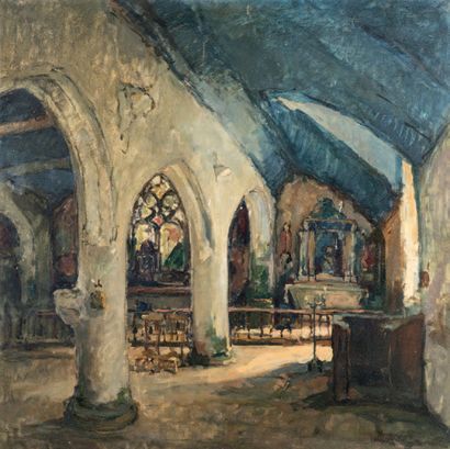 Louis DUBON (actif au XXe siècle) La chapelle Trémalo à Pont-Aven, 1955
Huile sur...