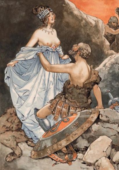 HEROUARD (dit Chéri HAUME, 1881-1961) Ulysse et Penelope
Aquarelle originale, contrecollée...