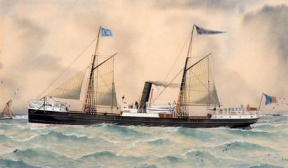 E.H KITTOE (XIX-XXe siècle) Le navire mixte Roubaix Tourcoing
Aquarelle gouachée,...