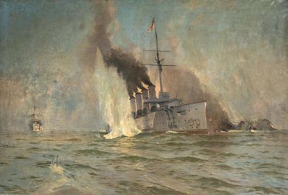 Wilhelm MALCHIN (XXe siècle) Combat naval
Huile sur toile, signée et datée 1917 en...