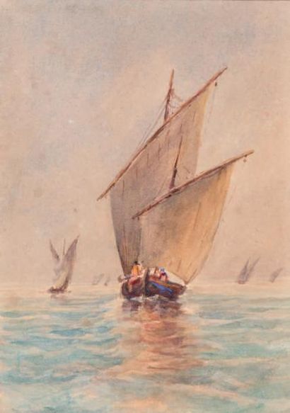 Ecole FRANCAISE, début XXe siècle Barques en pêche par temps calme
Barques en pêche...