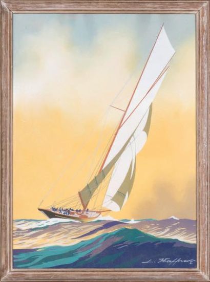 Léon HAFFNER (1881-1972), nommé POM en 1918 Yacht en course sous le coucher du soleil
Trois...