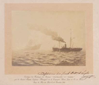 null Photographie
Tirage d'époque
Sauvetage de deux steamers en mer du Nord 16 décembre...