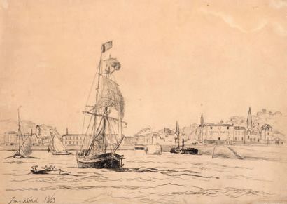 D'après Johan-Barthold JONGKIND (1819-1891) Voiliers, port d'Honfleur
Eau-forte,...