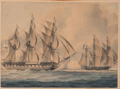 École anglaise, XIXe siècle Combat naval
Aquarelle
31 x 42 cm
