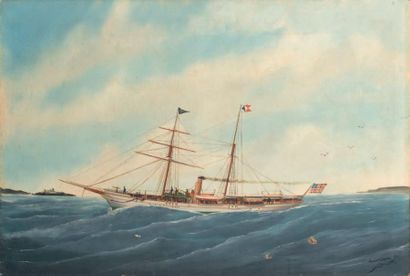 ÉCOLE FRANÇAISE, XIXe siècle Navire mixte américain
Huile sur toile signé en bas...