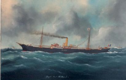 Ted ADAM (1868-1938) Le cargo «Rigel» par vent arrière sur une mer formée
Huile sur...