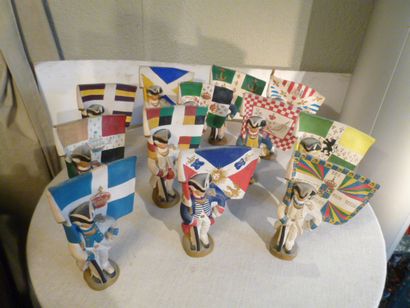 Valette (Jean) Figurines uniques réalisées en plâtre. 24 porte-drapeaux de l’ancien...