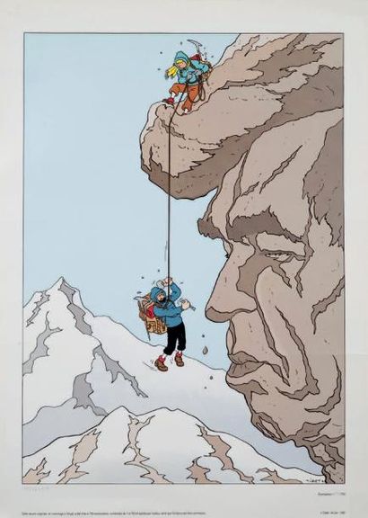 TIBET «Hommage à Hergé».
Sérigraphie couleurs représentant Haddock sculptant le visage...