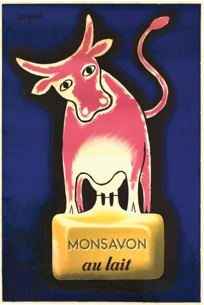 SAVIGNAC MONSAVON AU LAIT Affiche entoilée en état moyen. Partie refaite sur une...