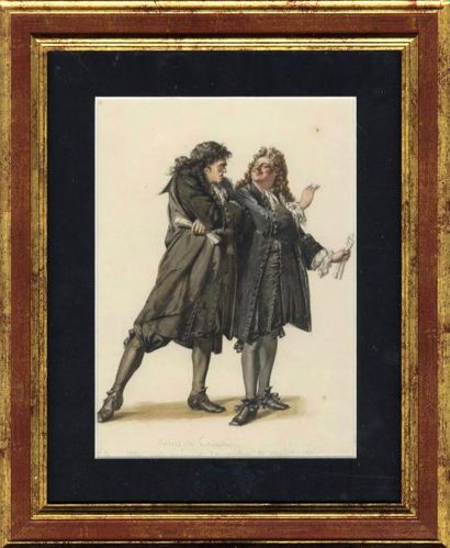 Edmond GEFFROY Vadius et Trissotin dans les Femmes savantes, aquarelle originale,...