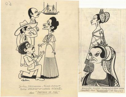 null COMEDIE FRANCAISE 9 caricatures originales à l'encre de Chine sur calques, par...