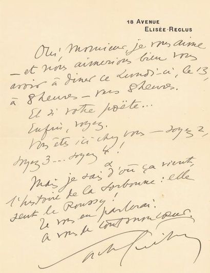 Sacha GUITRY Lettre autographe signée, 1 page in-4, adressée au professeur Jacques...