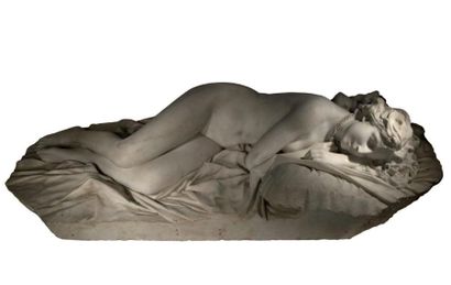Entourage de Paul-Albert BARTHOLOME (1848-1928) 
Le rêve
Sculpture en marbre blanc.
Circa...