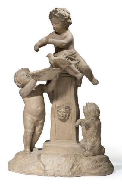 ÉCOLE FRANÇAISE, fin XIXe siècle Enfant et chien à la fontaine
Terre cuite (accidents)
H....