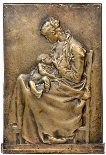 Alexandre CHARPENTIER (1856-1909), d'après Mère allaitant son enfant
Plaque en bronze...