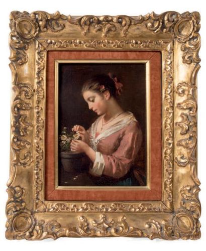 François LANFANT de METZ (1814-1892) Jeune fille aux marguerites
Huile sur toile
Signée...