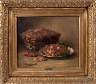 Alfred BRUNEL-NEUVILLE (1852-1941) Nature morte aux fraises et aux cerises
Huile...
