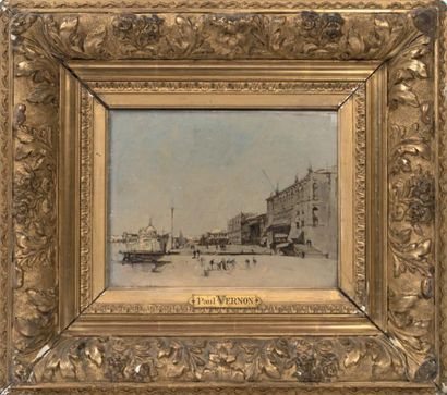 Paul VERNON (1796-1875) Quai aux Esclaves, Venise
Esquisse à l'huile sur panneau
19...
