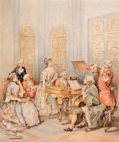 Lucy SAWICKA (XXème siècle) Le concert, 1907
Aquarelle
Signée en bas à gauche et...