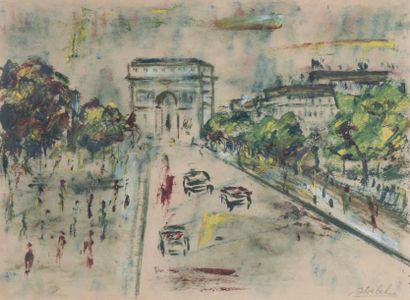 Edgar STOEBEL (1909-2001) Avenue Foch
Peinture sur papier
Signée en bas à droite
22...