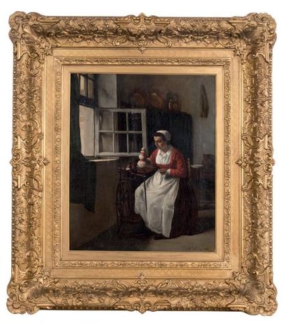 François BONVIN (1817-1887) Fileuse dans un intérieur, 1863
Huile sur toile
Signée...