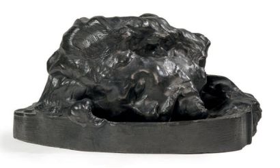 D'après Auguste RODIN Tête de Saint Jean Baptiste dans un plat
Bronze à patine noire,...