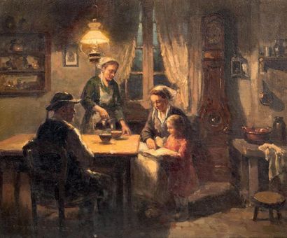 Edouard CORTES (1882-1969) Souper breton
Huile sur toile
Signée en bas à gauche
44...