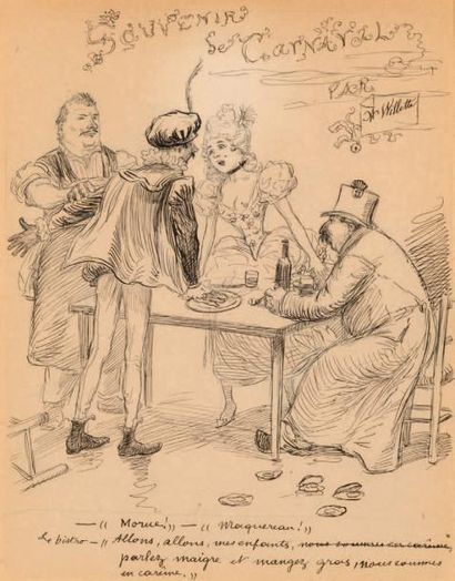 Adolphe WILLETTE (1857-1926) Souvenir de Carnaval
Encre
Signée et légendée
27 x 22...