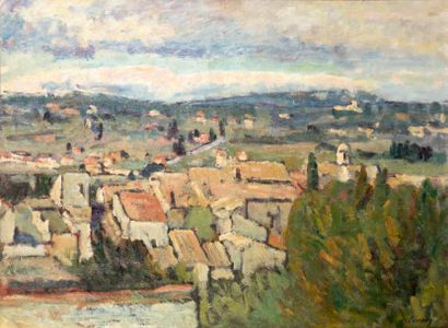 Abel LAUVRAY (1870-1950) Village de Provence Huile sur toile (rentoilée) Signée en...