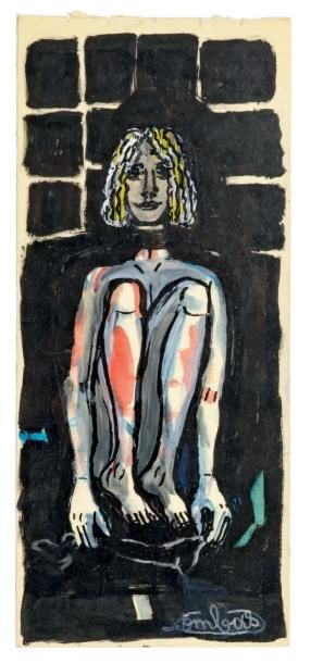Robert COMBAS (Né en 1957) Femme accroupie, circa 1985
Encre et aquarelle sur papier
Signé...