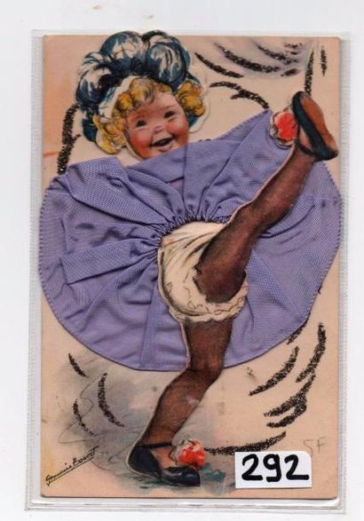 null Carte animée éditeur JDA.
Danseuse french cancan. Carte avec tissu collé. (n°646).
Très...