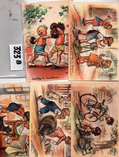 null Lot de 10 cartes postales. «T'es crevé ? Non j'ai crevé...» - «Mais...il a bu,...