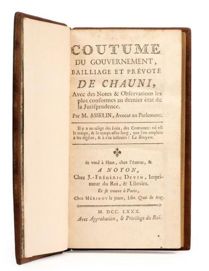null [PICARDIE]. ASSELIN (Eustache Benoît), éd. Coutume du Gouvernement, Bailliage...