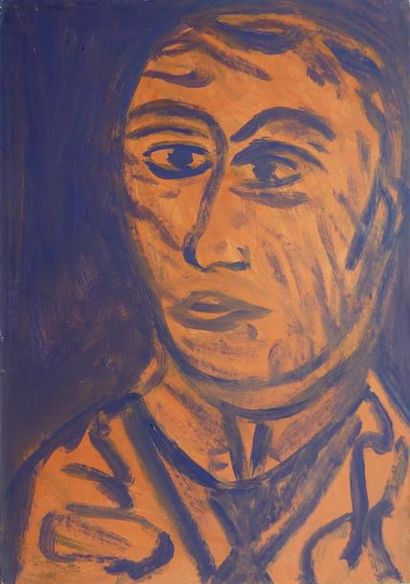 HENRIM Portrait d'homme / Technique mixte sur papier marouflé sur toile / 110 x 75...
