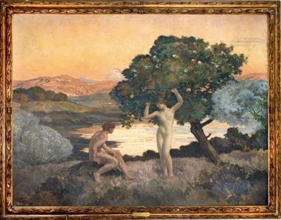 Emile René MENARD (1862-1930) Adam et Eve
Huile sur toile signée en bas à gauche...