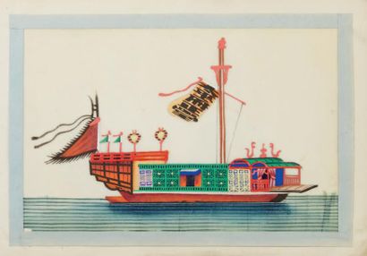 CHINE, Canton - XIXe siècle Album de gouaches sur papier de riz, représentant des...