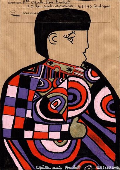 BRACHET Cyrille-Marie Sans titre / Enveloppe Mail-Art peinte sur les deux faces /...