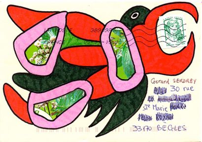 GOUX Claudine Sans titre / Enveloppe Mail-Art / Technique mixte et collage sur papier...