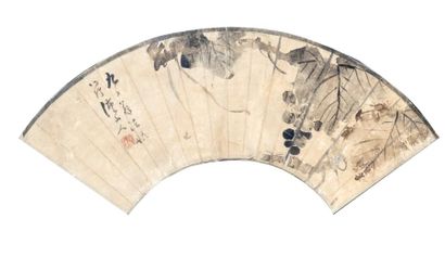 JAPON - Epoque MEIJI (1868 - 1912) Trois encres sur papier, paysage sous la pluie,...