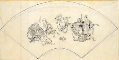 JAPON - Epoque EDO (1603 - 1868) Cinq projets pour éventails, encre sur papier.
Calligraphie...