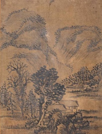 JAPON - Epoque MEIJI (1868 - 1912) Ensemble d'encres et couleurs sur soie et papier,...