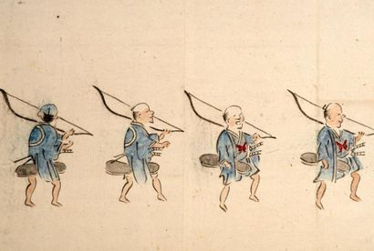 JAPON - Epoque MEIJI (1868 - 1912) Ensemble de neuf encres et couleurs sur papiers...
