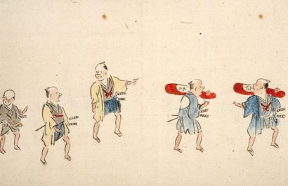 JAPON - Epoque MEIJI (1868 - 1912) Ensemble de neuf encres et couleurs sur papiers...