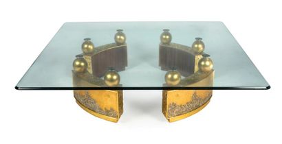 Colombostile Design, Milan Table basse carrée, pieds quadripodes en bois laqué doré...