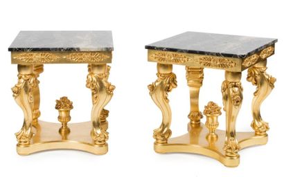 Colombostile Design, Milan Paire de tables de salon en bois doré entretoise en vase...