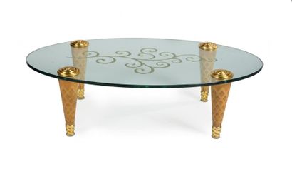 Colombostile Design, Milan Table basse, plateau de verre à décor végétal stylisé...