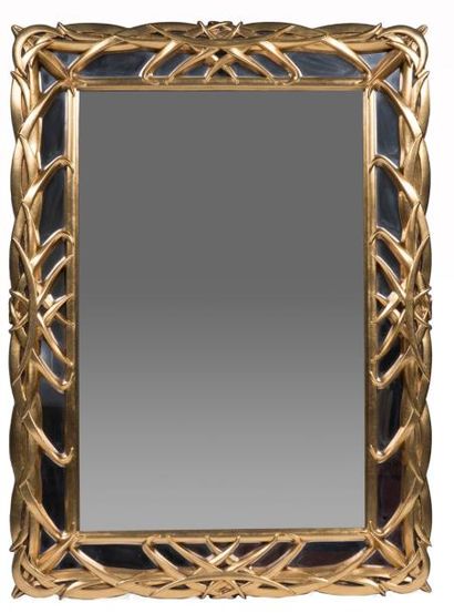 null Miroir en stuc doré à décor bambou.
99 x 71 cm