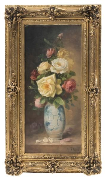 G.FLEURY Bouquet de fleurs Paire d'huiles sur toile, signée en bas à droite 56 x...